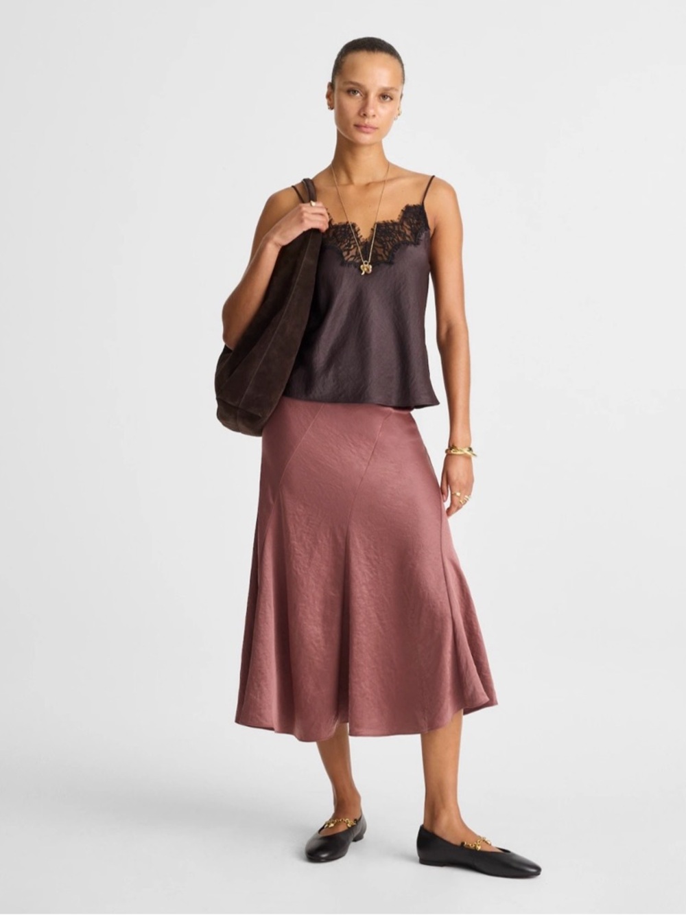 NWT! MADEWELL Women’s Bias-Cut Slip Midi Skirt in Satin, Burnt Soil, Size 2 - Picture 3 of 16
